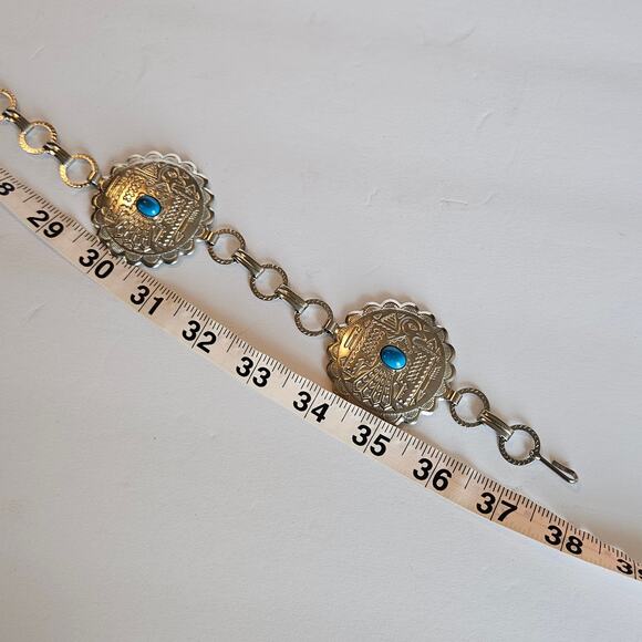 Concho Waist Belt Silver Embossed Medallion Cowgirl Western Statement Womens Med - Picture 8 of 10
